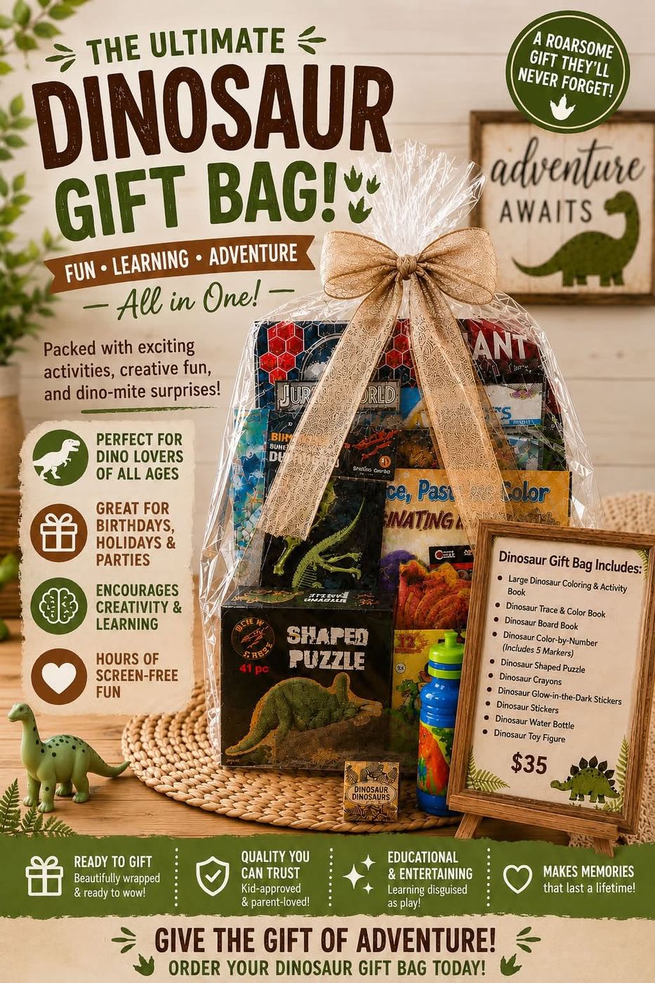 Dinosaurs themed gift bag made and filled by Creative Moments at Junction Boutique in Atlantic Highlands, New Jersey