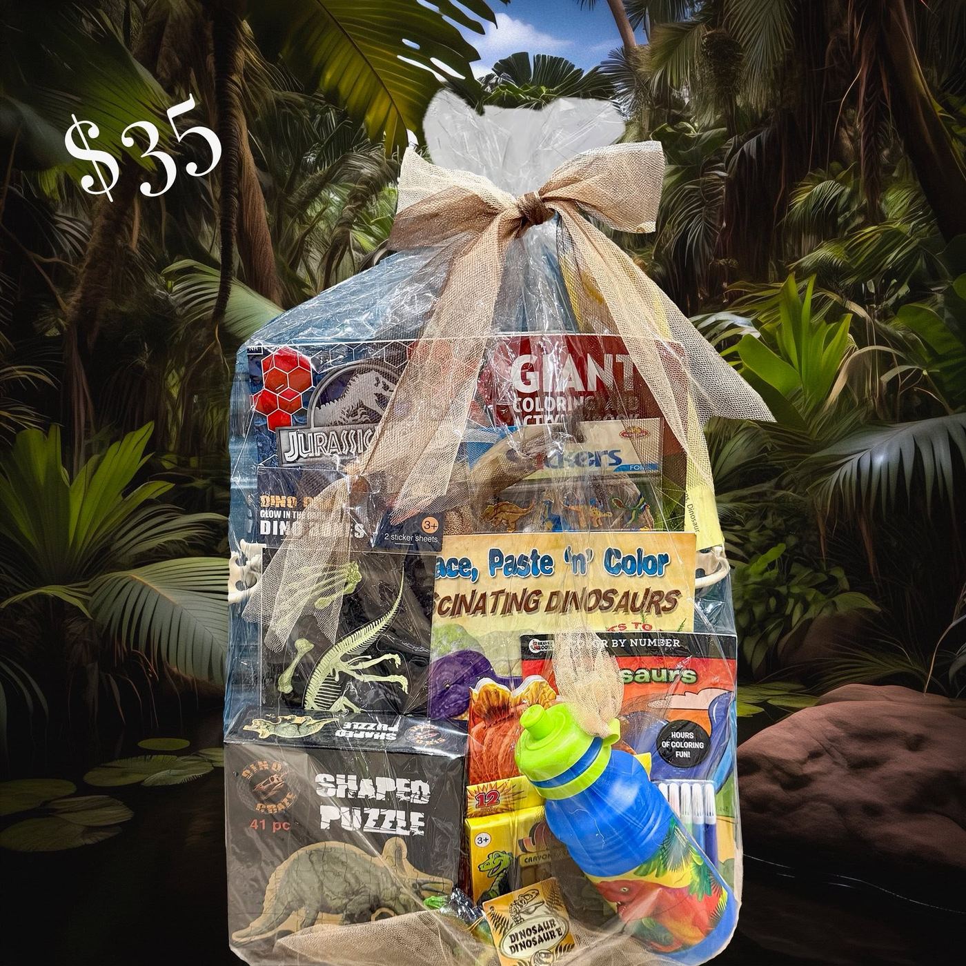 Dinosaur adventure themed gift bag made and filled by Creative Moments at Junction Boutique in Atlantic Highlands, New Jersey