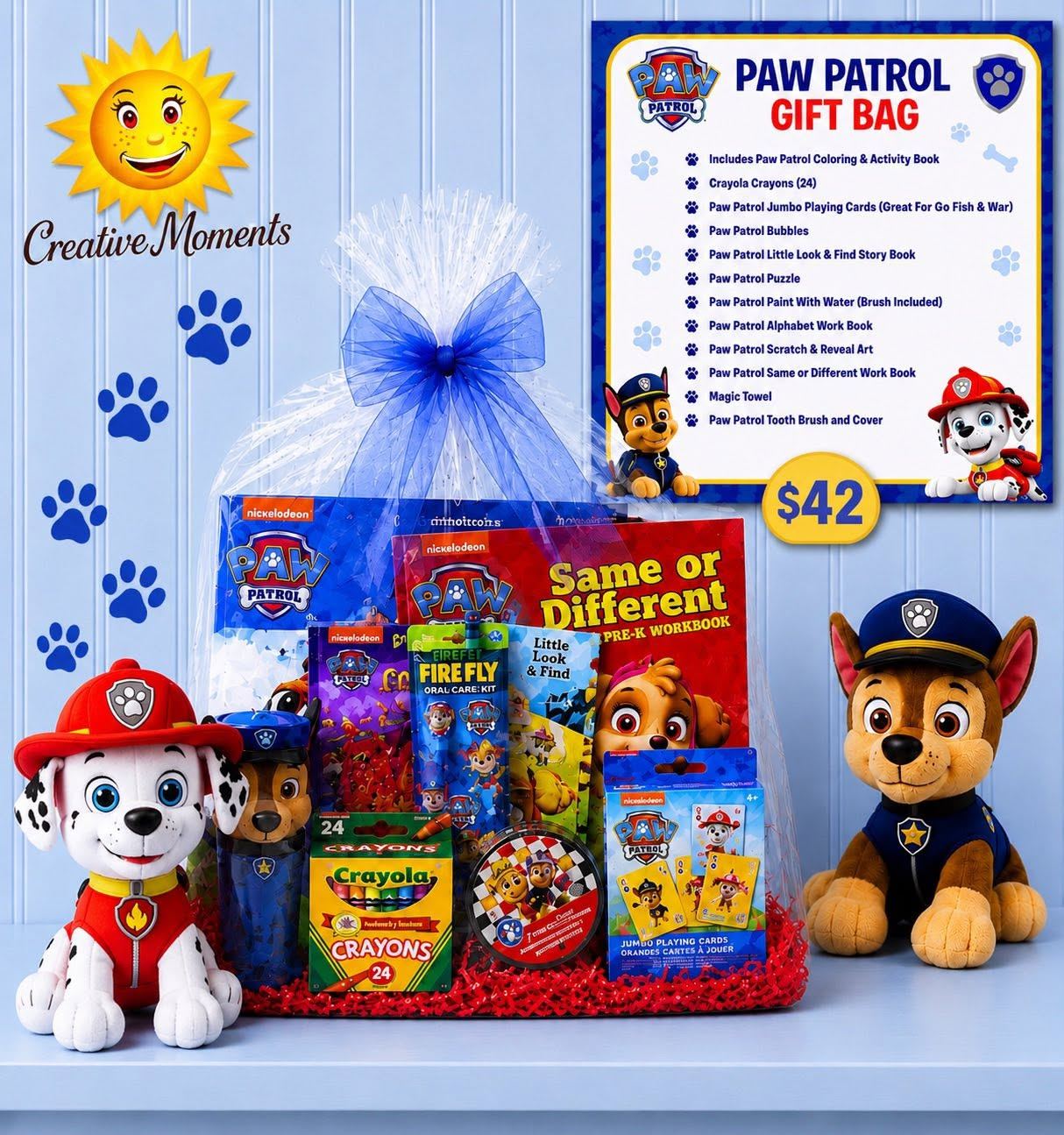 Paw Patrol themed gift bag made and filled by Creative Moments at Junction Boutique in Atlantic Highlands, New Jersey