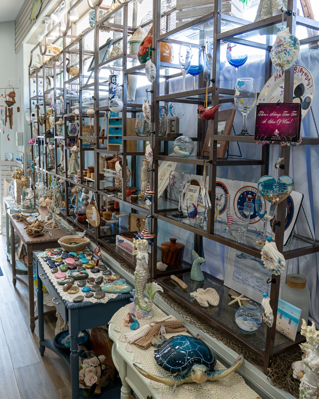 A deep view through Junction Boutique's full shelves of home pieces
